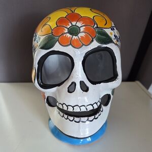Talavera Day of the Dead Sugar Skull Puebla 7 Inch Ceramic Luminary NEW